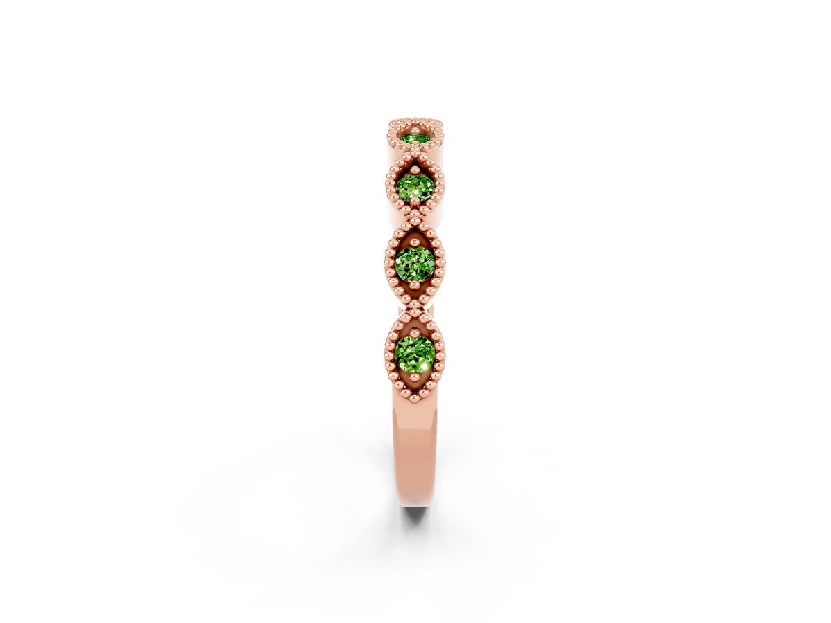 Marquise Peridot Milgrain Half Eternity Band in Rose gold with Bezel Setting_2