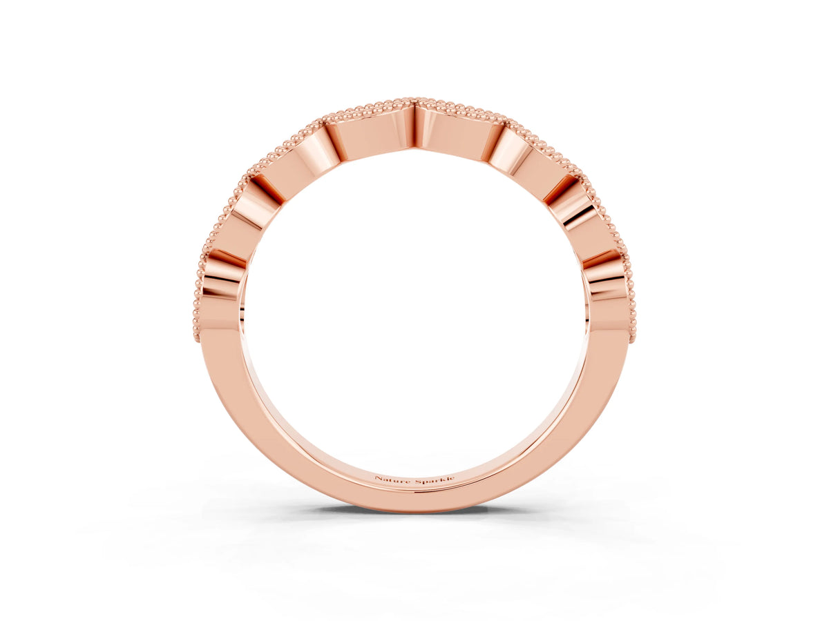 Marquise Peridot Milgrain Half Eternity Band in Rose gold with Bezel Setting_3