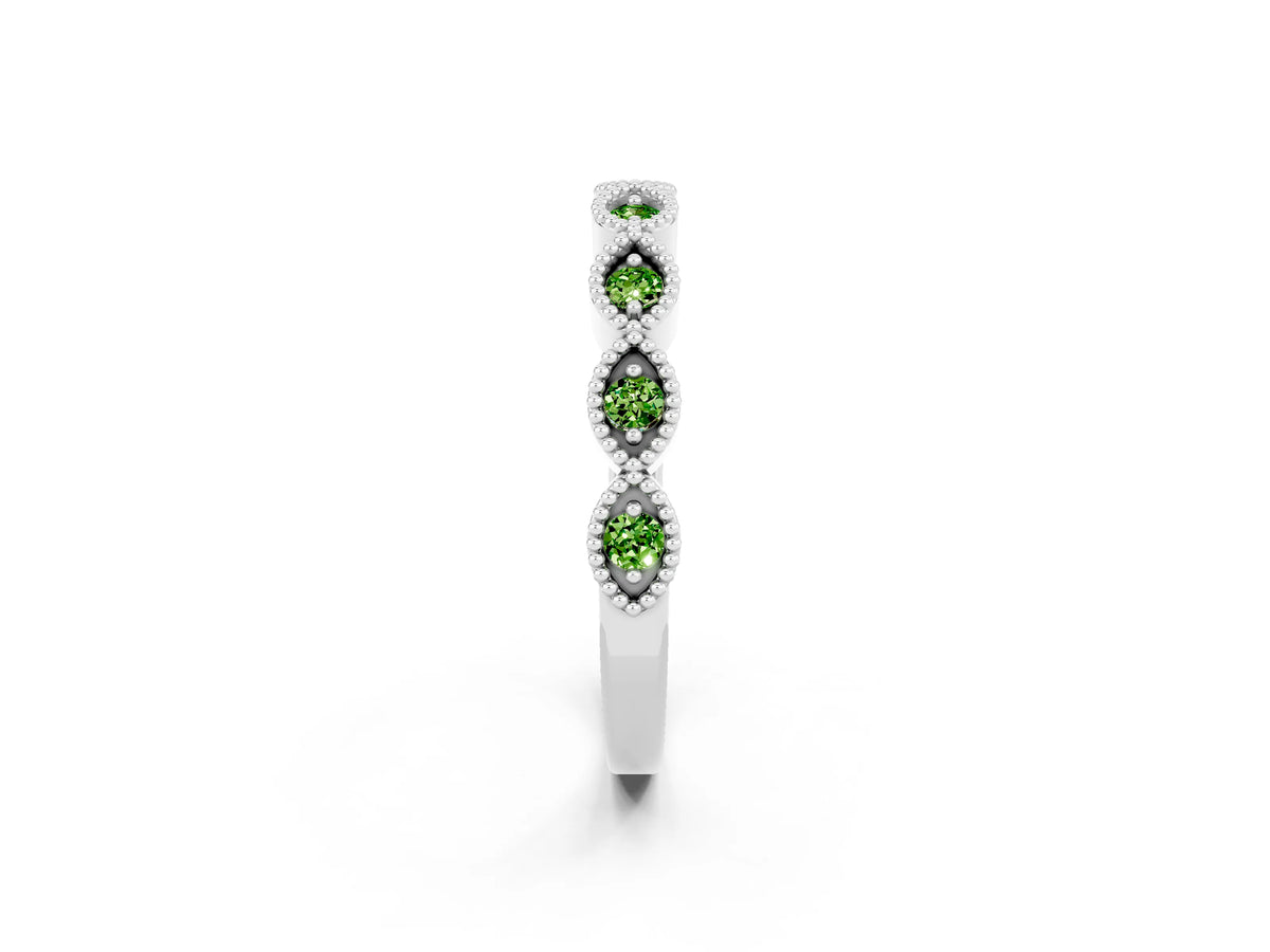 Marquise Peridot Milgrain Half Eternity Band in White gold with Bezel Setting_2