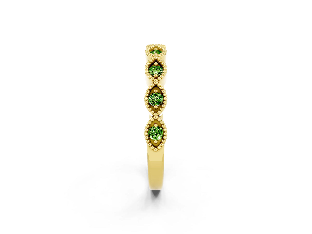 Marquise Peridot Milgrain Half Eternity Band in Yellow gold with Bezel Setting_2