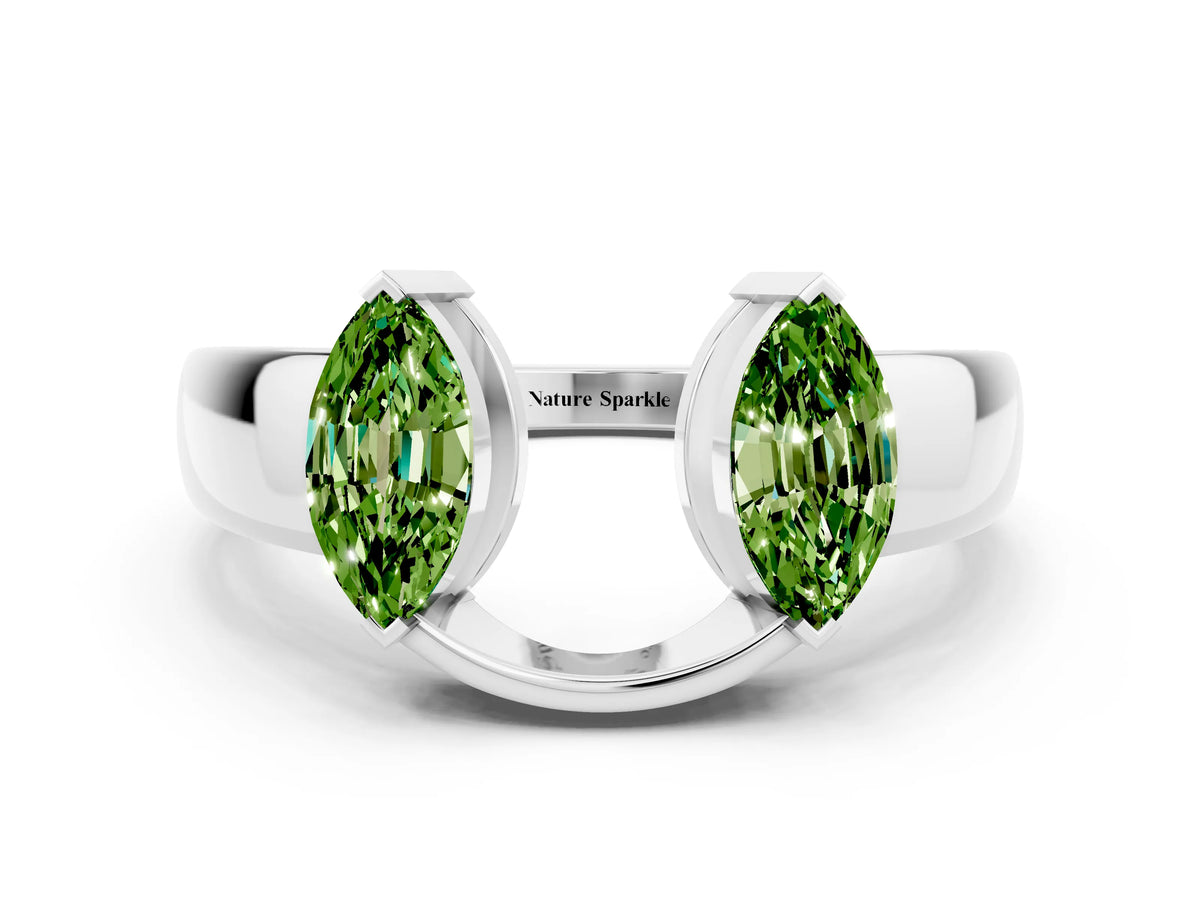 Marquise Peridot Open Band Ring in Silver with Tension Setting