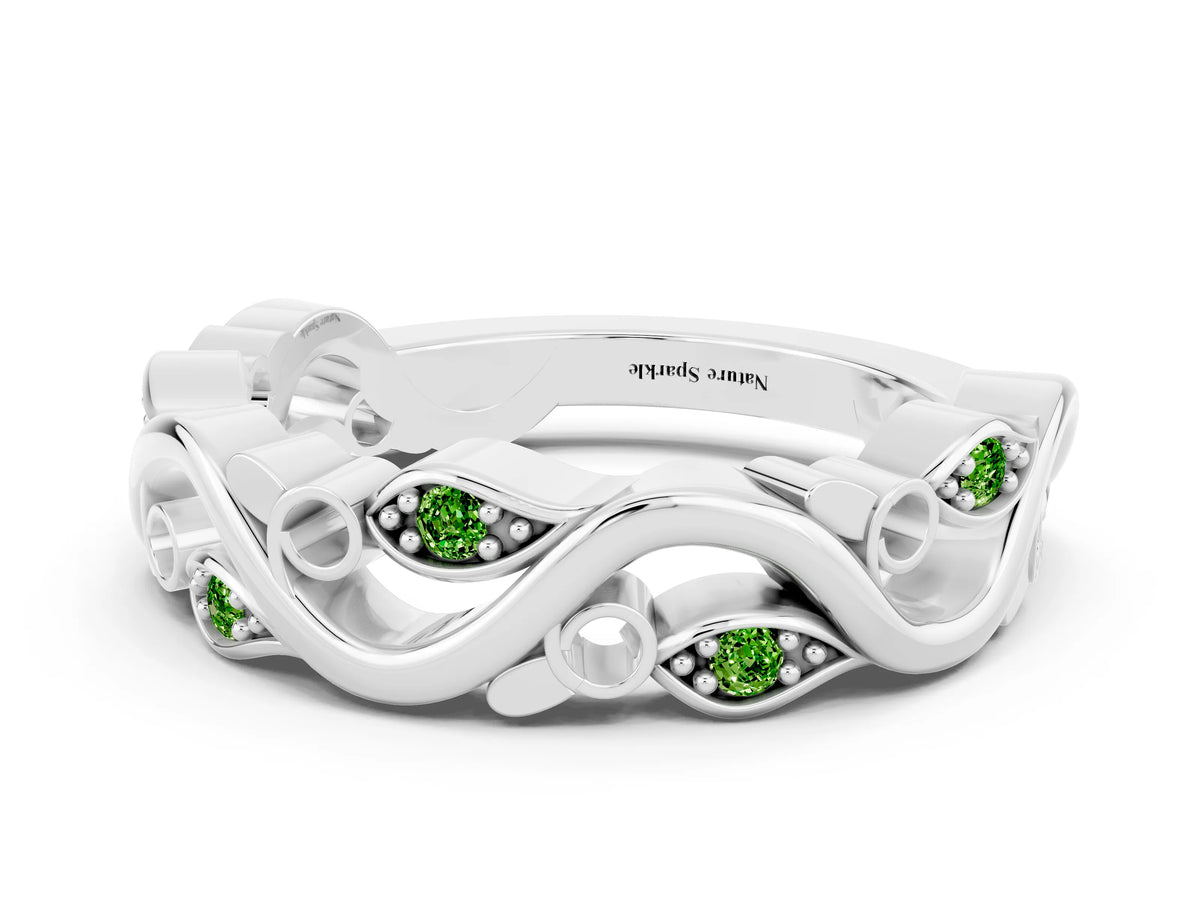 Marquise Peridot Vine Eternity Band in Platinum with Bezel Setting