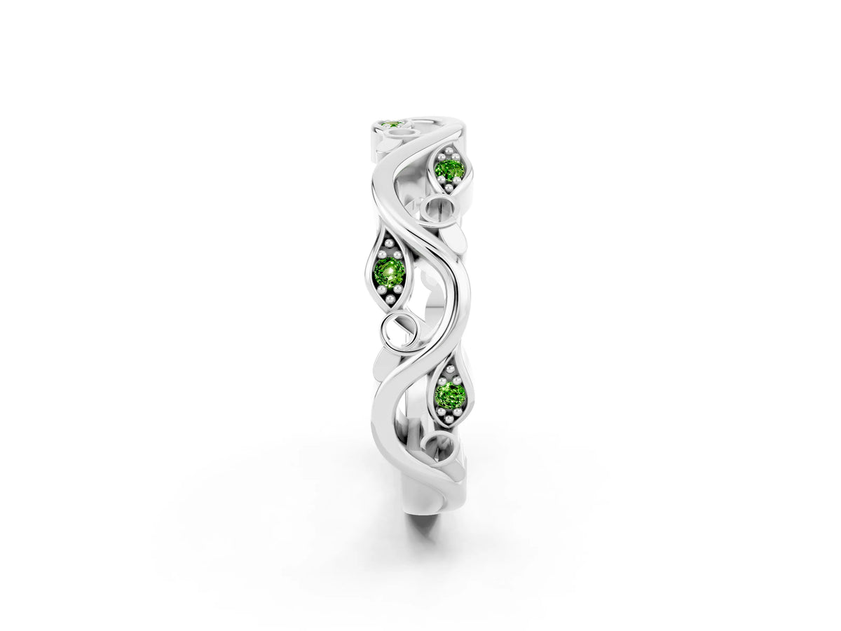 Marquise Peridot Vine Eternity Band in White gold with Bezel Setting_2