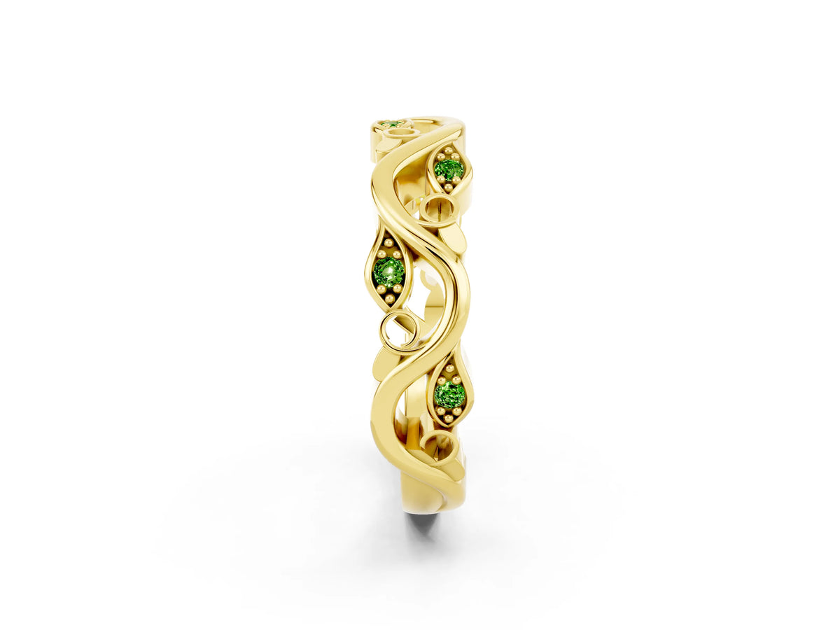 Marquise Peridot Vine Eternity Band in Yellow gold with Bezel Setting_2