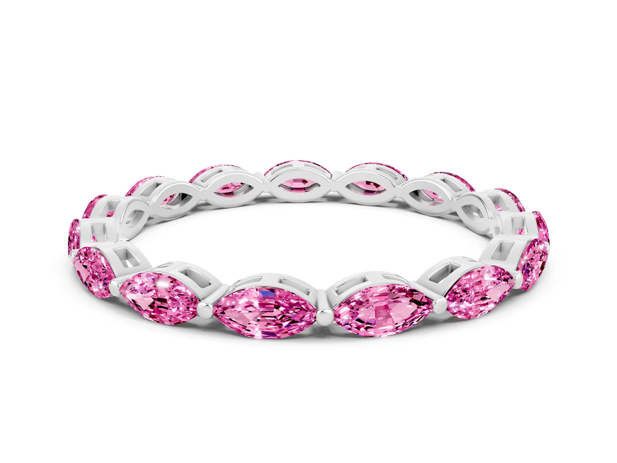 Marquise Pink Sapphire Eternity Band in Platinum with U-Prong Setting