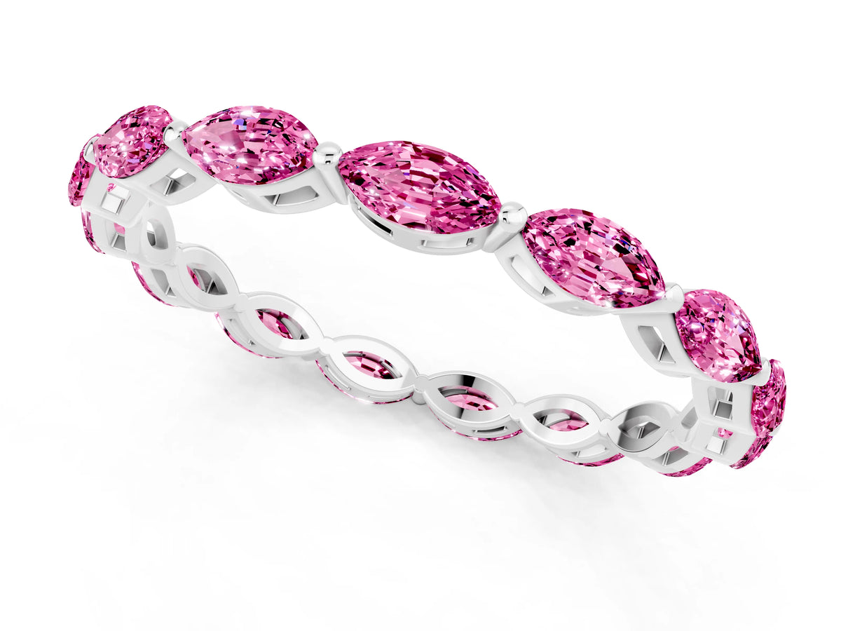 Marquise Pink Sapphire Eternity Band in Silver with U-Prong Setting_1