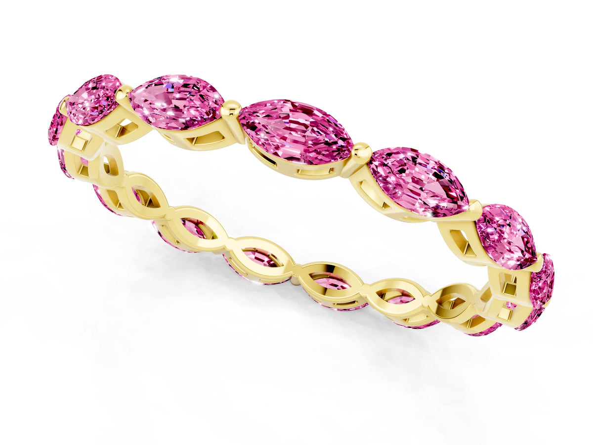 Marquise Pink Sapphire Eternity Band in Yellow gold with U-Prong Setting_1