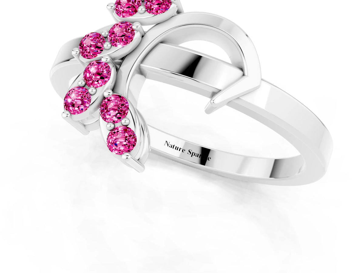 Marquise Pink Sapphire Floral Cluster Bypass Ring in Platinum with Prong Setting_1