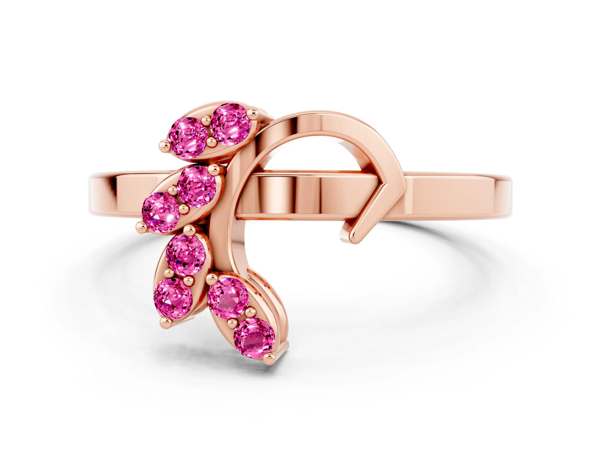 Marquise Pink Sapphire Floral Cluster Bypass Ring in Rose gold with Prong Setting
