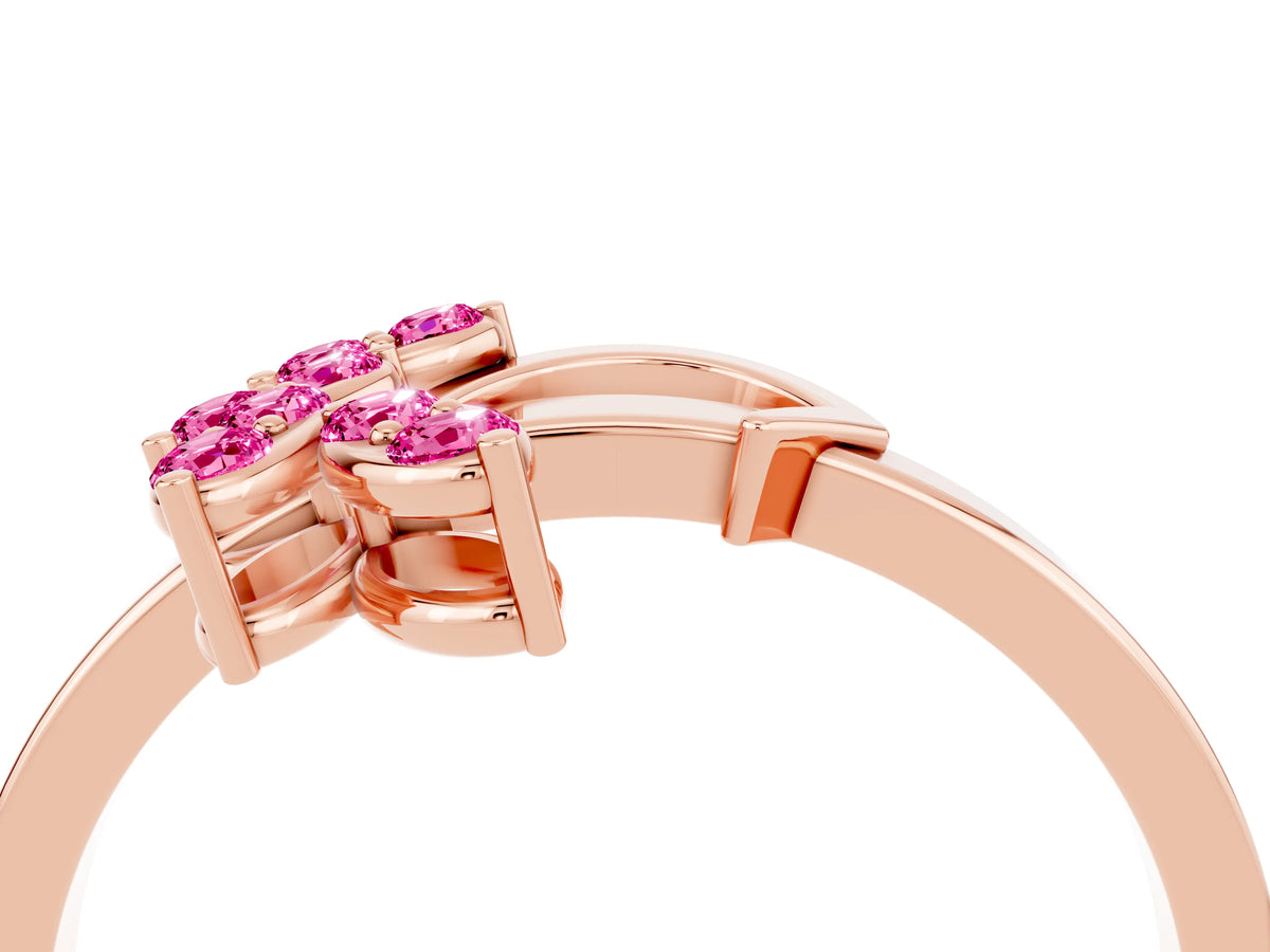 Marquise Pink Sapphire Floral Cluster Bypass Ring in Rose gold with Prong Setting_4