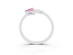 Marquise Pink Sapphire Floral Cluster Bypass Ring in Silver with Prong Setting_3