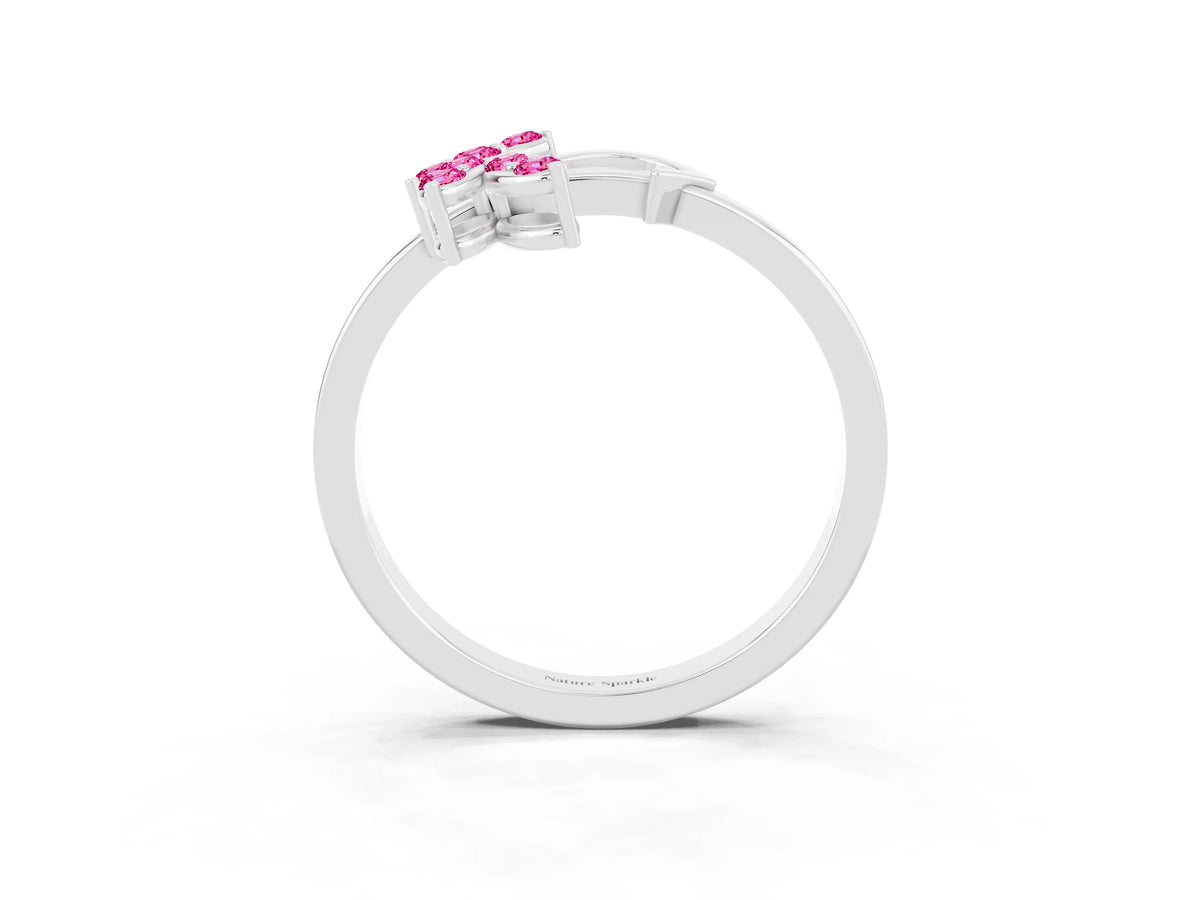 Marquise Pink Sapphire Floral Cluster Bypass Ring in Silver with Prong Setting_3