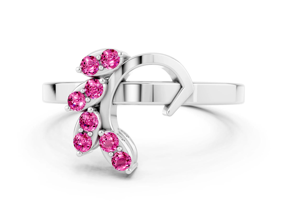 Marquise Pink Sapphire Floral Cluster Bypass Ring in White gold with Prong Setting
