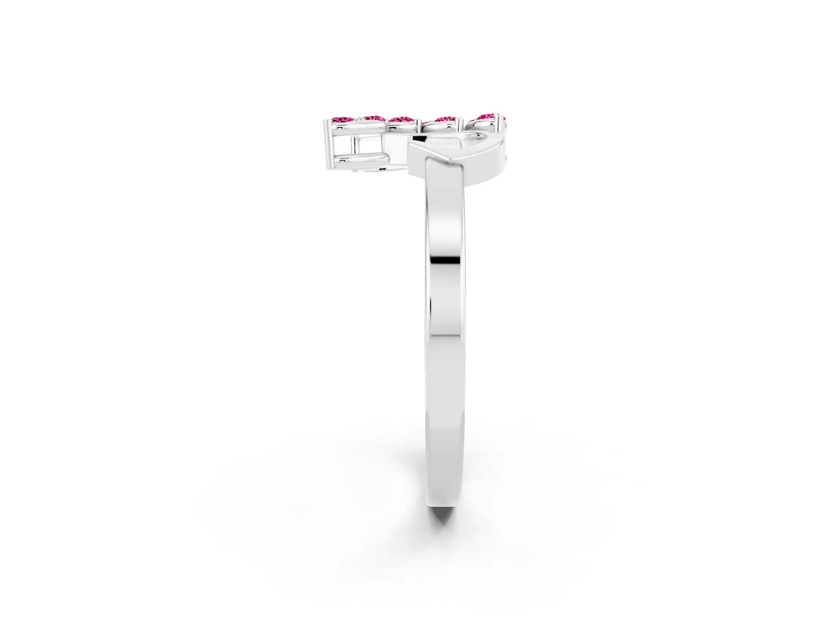 Marquise Pink Sapphire Floral Cluster Bypass Ring in White gold with Prong Setting_2