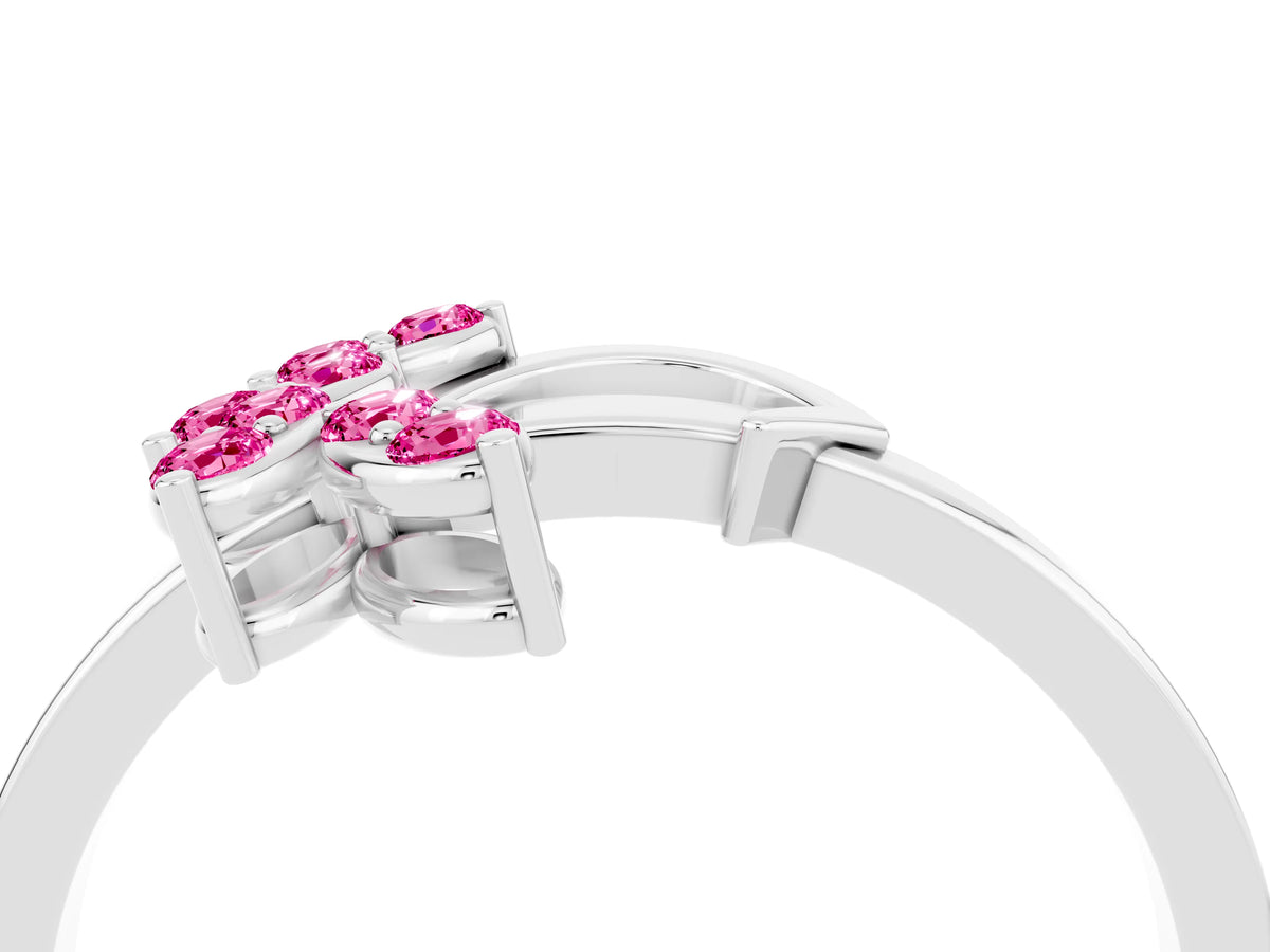 Marquise Pink Sapphire Floral Cluster Bypass Ring in White gold with Prong Setting_4