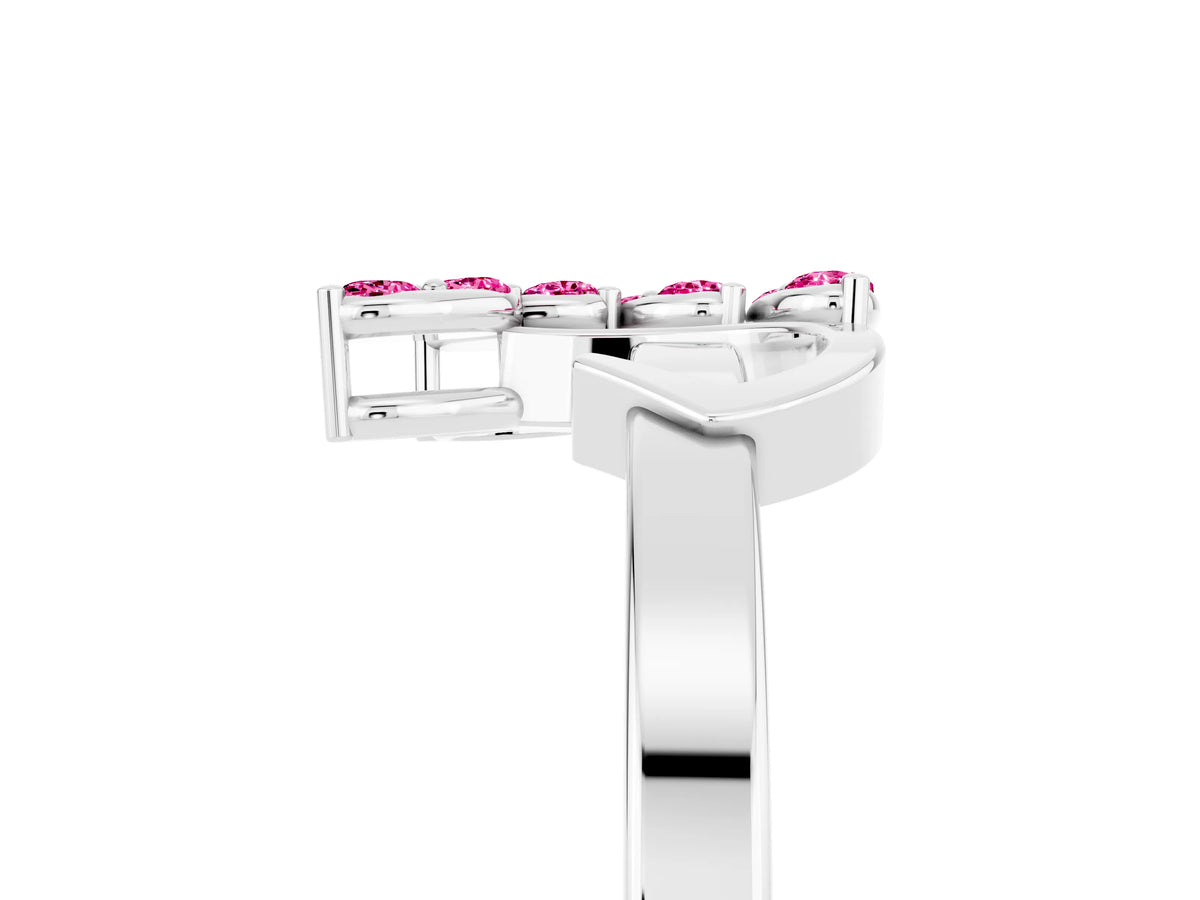 Marquise Pink Sapphire Floral Cluster Bypass Ring in White gold with Prong Setting_5