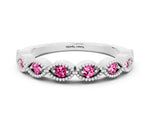 Marquise Pink Sapphire Milgrain Half Eternity Band in White gold with Bezel Setting