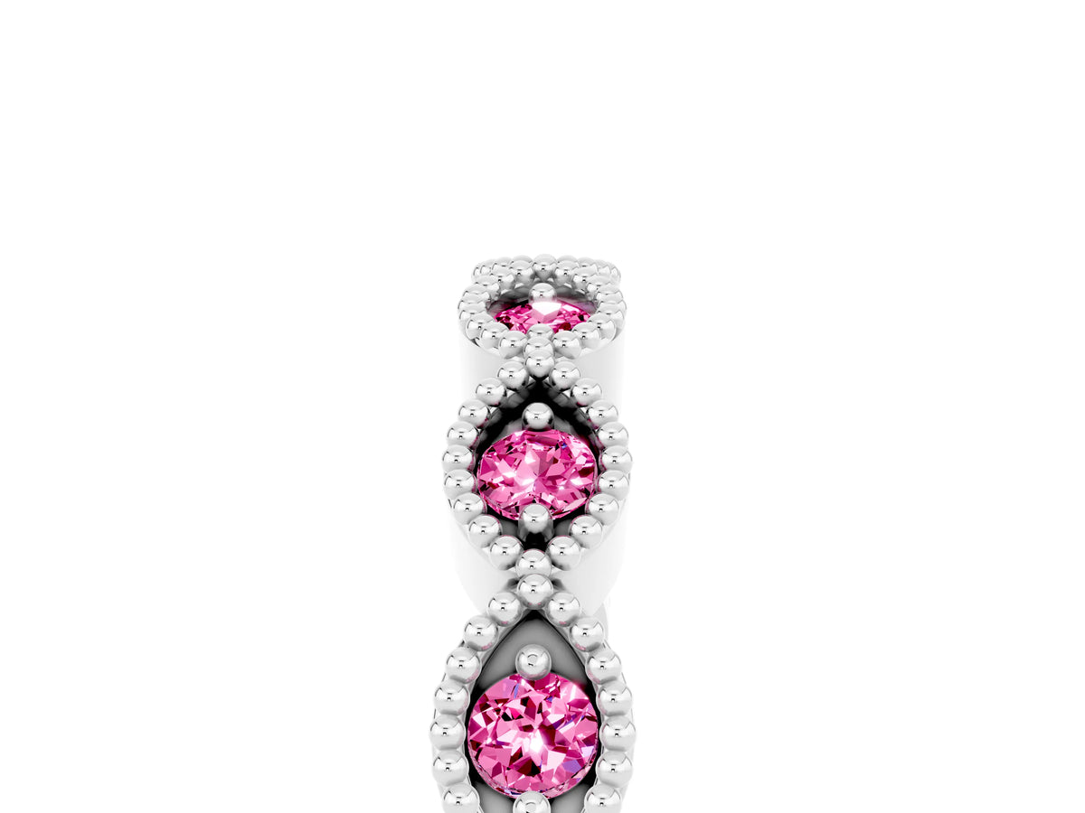 Marquise Pink Sapphire Milgrain Half Eternity Band in White gold with Bezel Setting_5