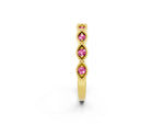 Marquise Pink Sapphire Milgrain Half Eternity Band in Yellow gold with Bezel Setting_2