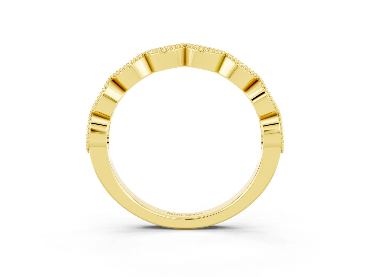 Marquise Pink Sapphire Milgrain Half Eternity Band in Yellow gold with Bezel Setting_3