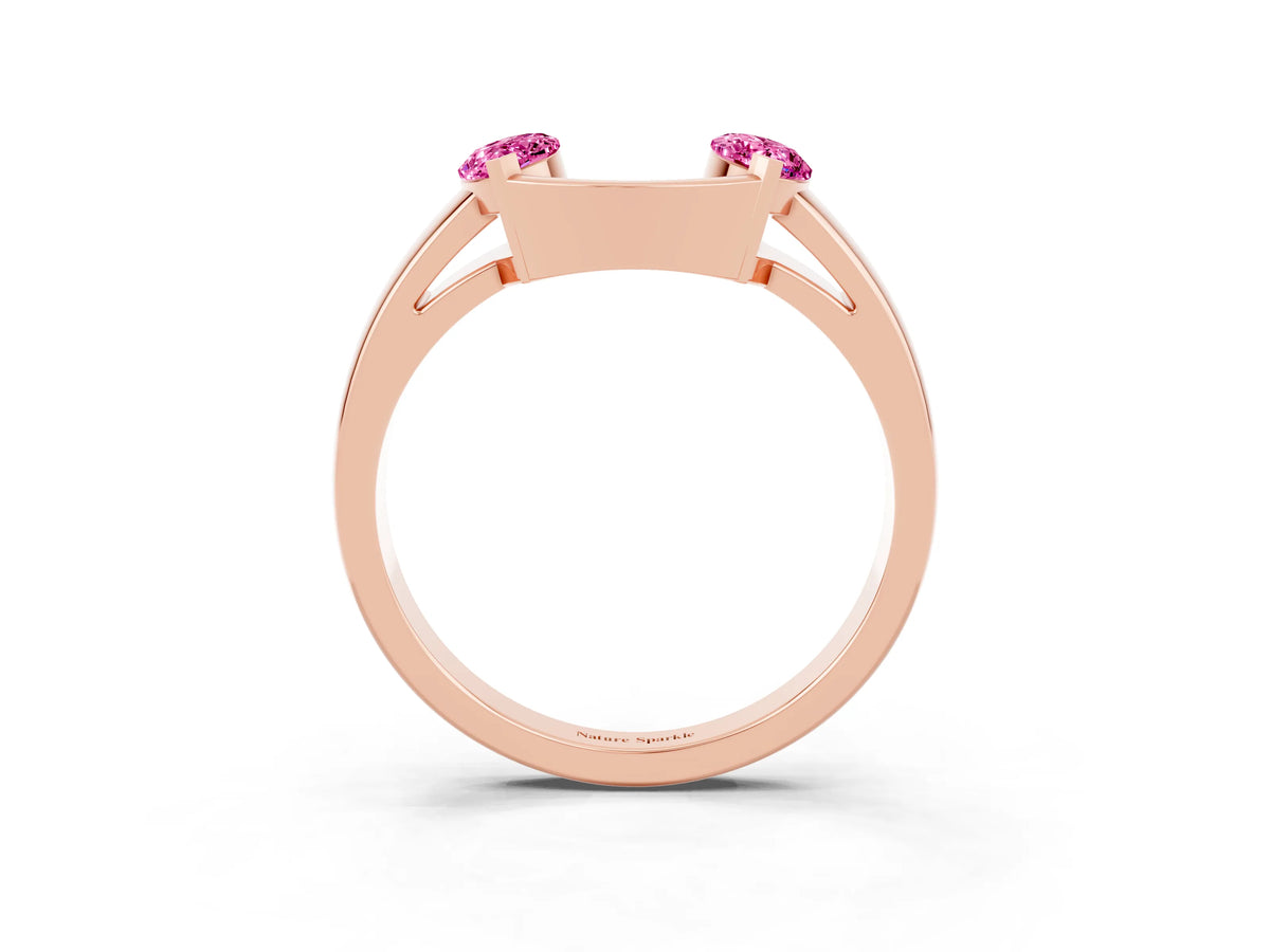 Marquise Pink Sapphire Open Band Ring in Rose gold with Tension Setting_3