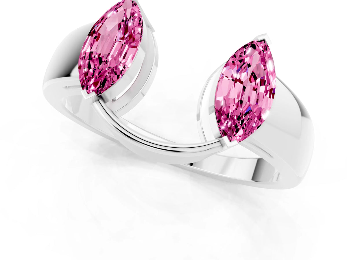 Marquise Pink Sapphire Open Band Ring in White gold with Tension Setting_13