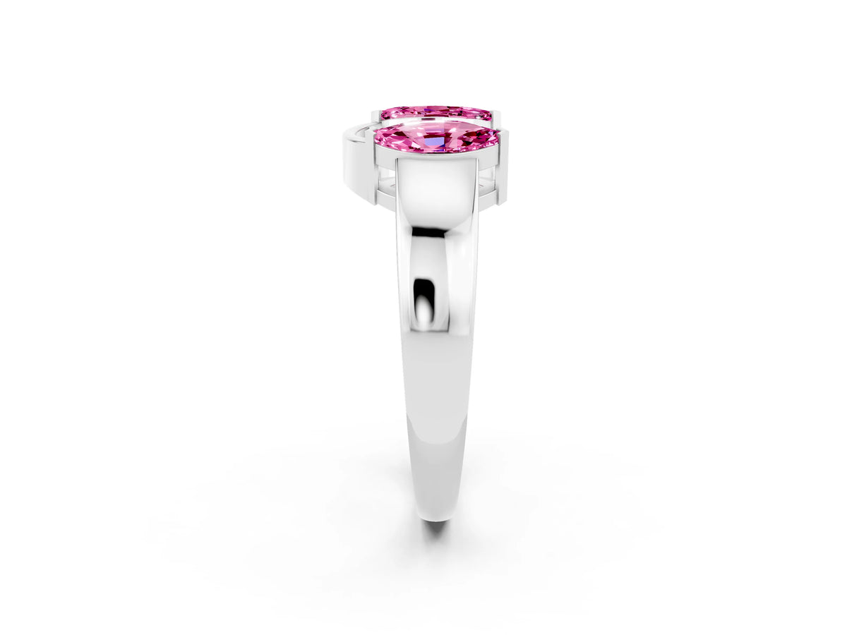 Marquise Pink Sapphire Open Band Ring in White gold with Tension Setting_14