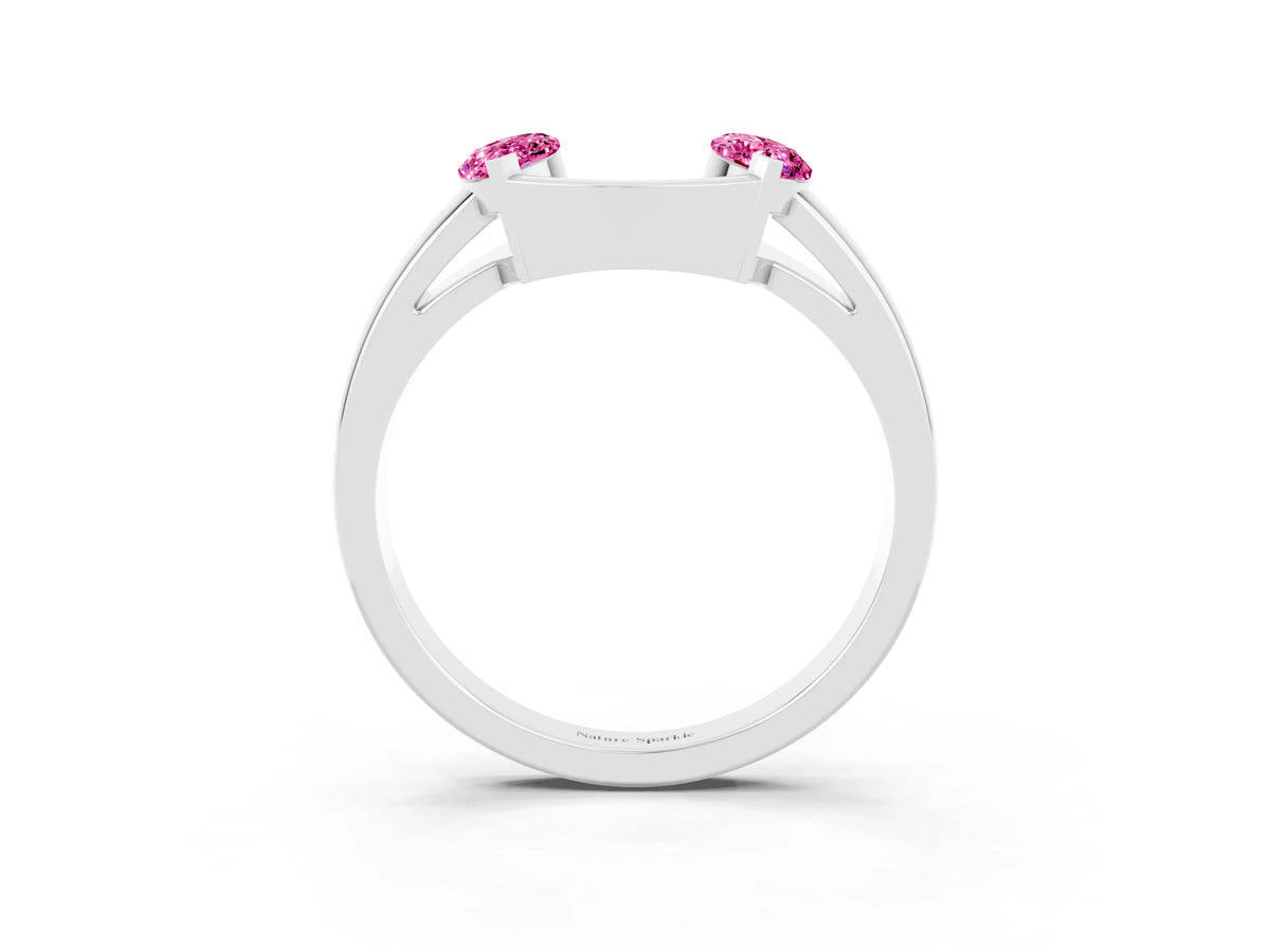 Marquise Pink Sapphire Open Band Ring in White gold with Tension Setting_15