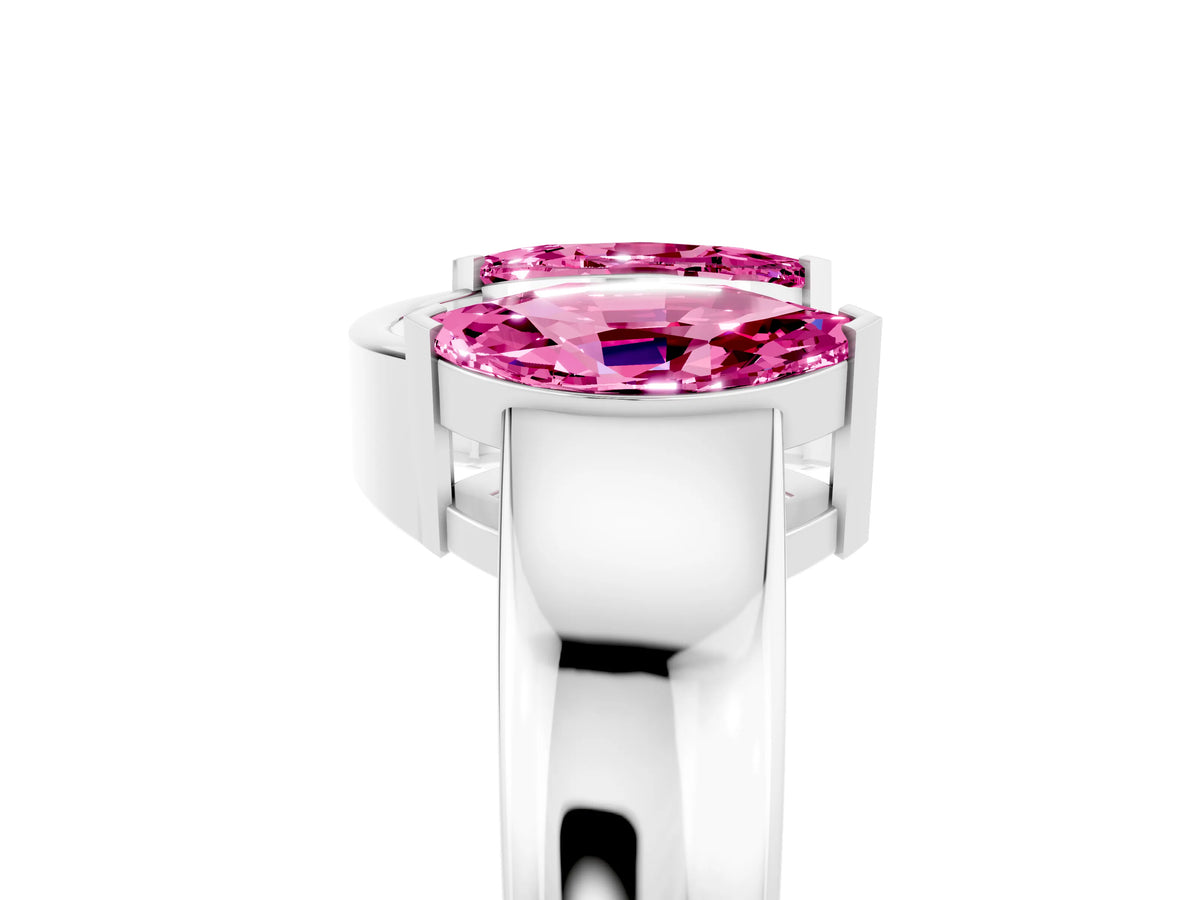 Marquise Pink Sapphire Open Band Ring in White gold with Tension Setting_17