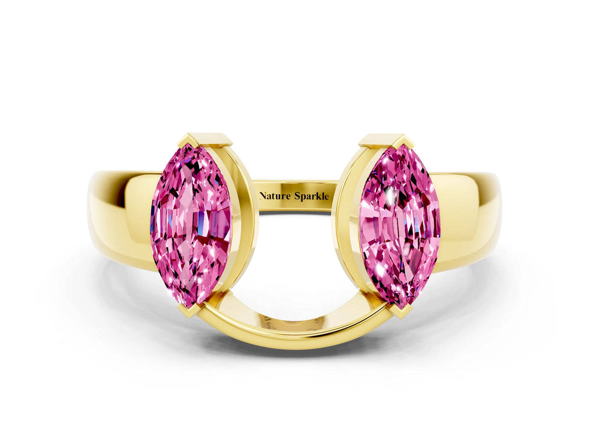 Marquise Pink Sapphire Open Band Ring in Yellow gold with Tension Setting