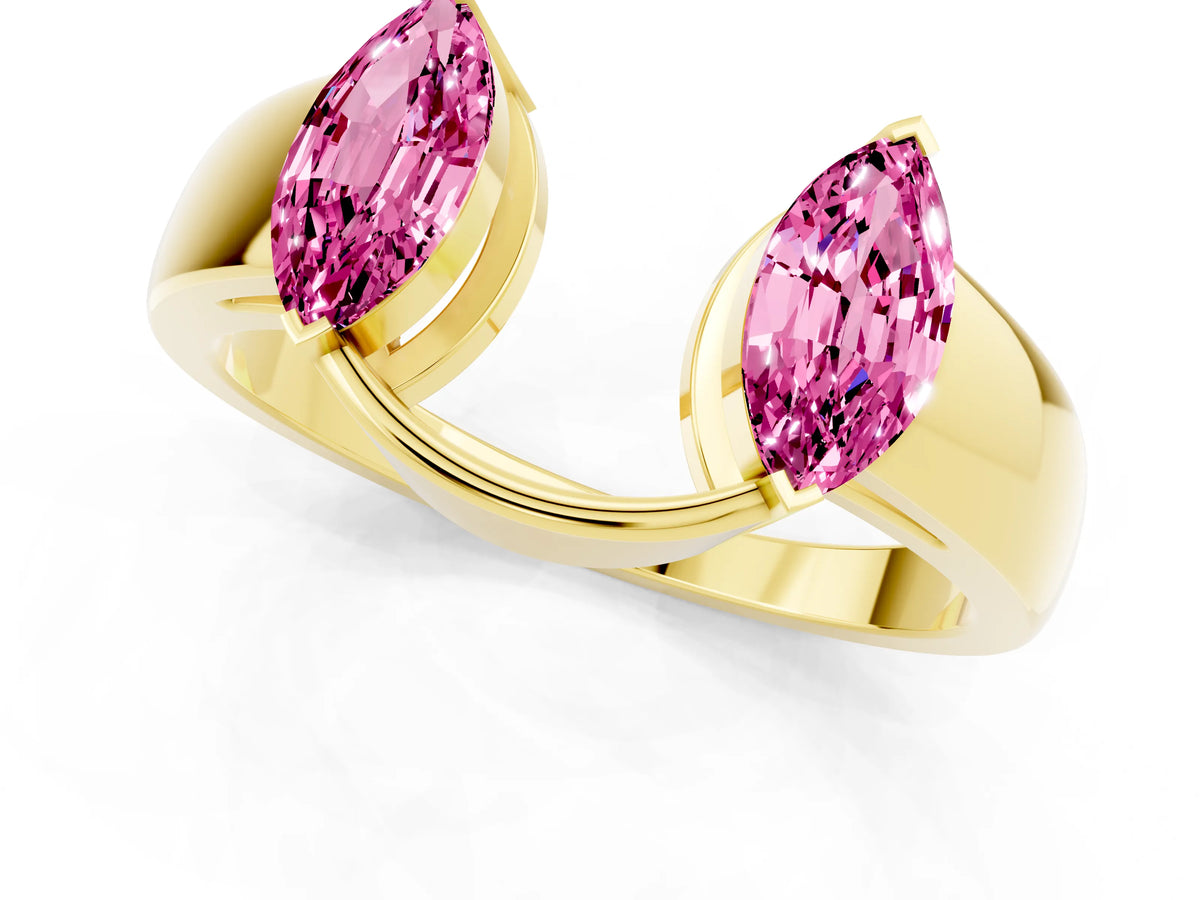 Marquise Pink Sapphire Open Band Ring in Yellow gold with Tension Setting_1