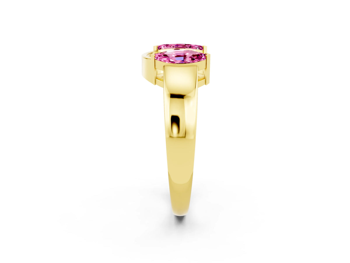 Marquise Pink Sapphire Open Band Ring in Yellow gold with Tension Setting_2