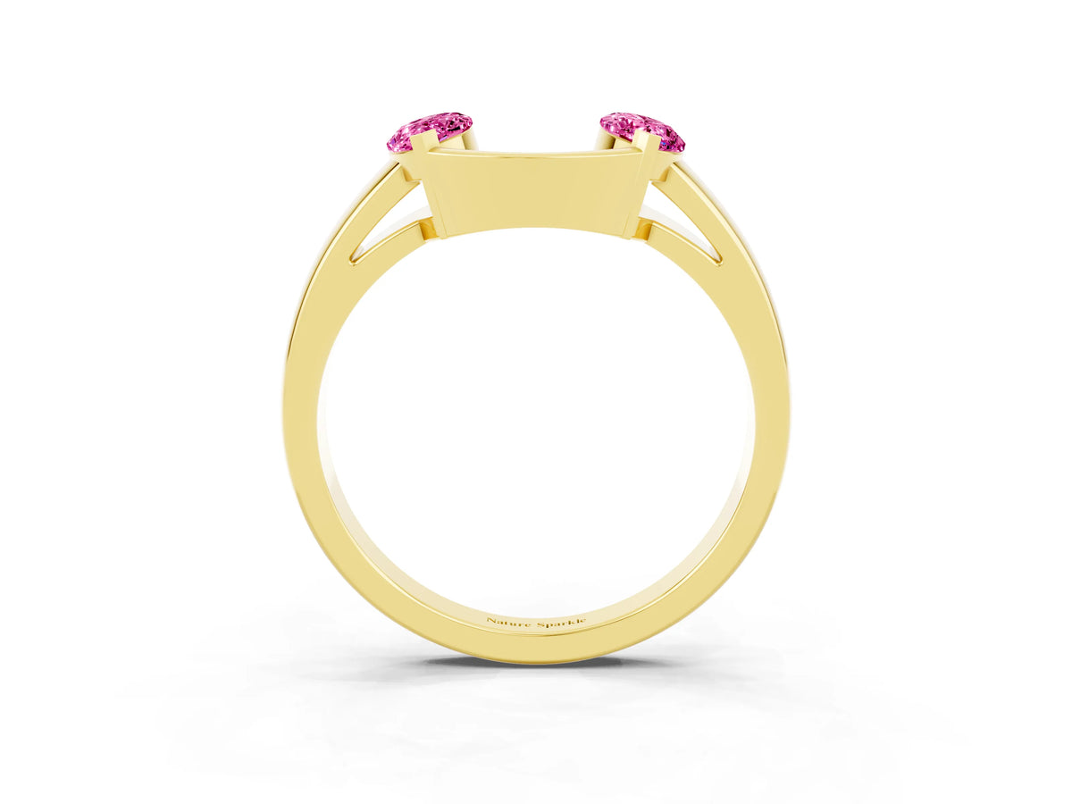 Marquise Pink Sapphire Open Band Ring in Yellow gold with Tension Setting_3