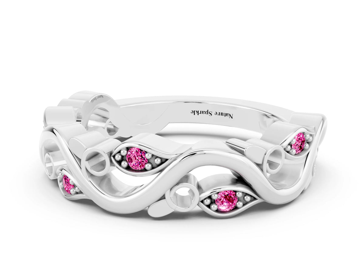 Marquise Pink Sapphire Vine Eternity Band in Platinum with Bezel Setting