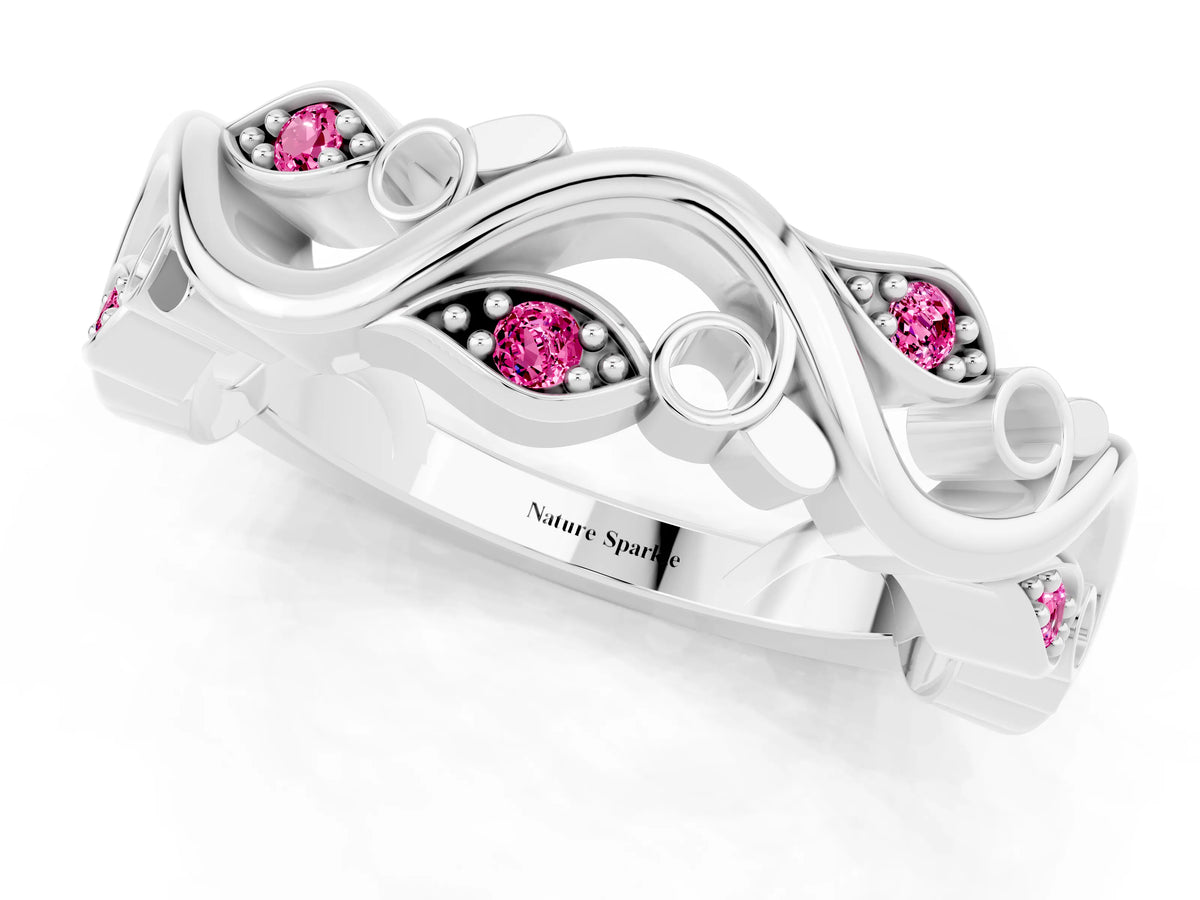 Marquise Pink Sapphire Vine Eternity Band in Platinum with Bezel Setting_1