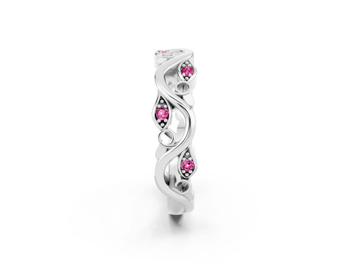 Marquise Pink Sapphire Vine Eternity Band in Platinum with Bezel Setting_2