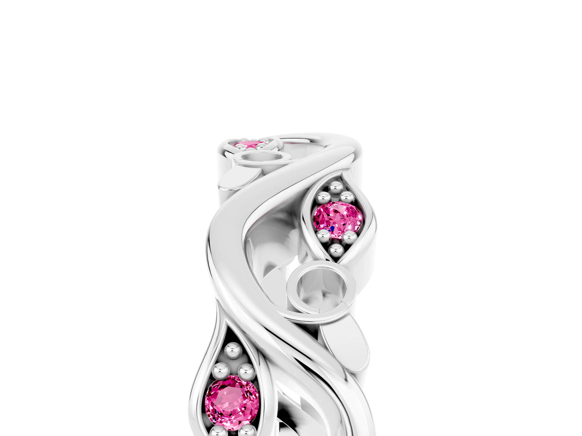 Marquise Pink Sapphire Vine Eternity Band in Platinum with Bezel Setting_5