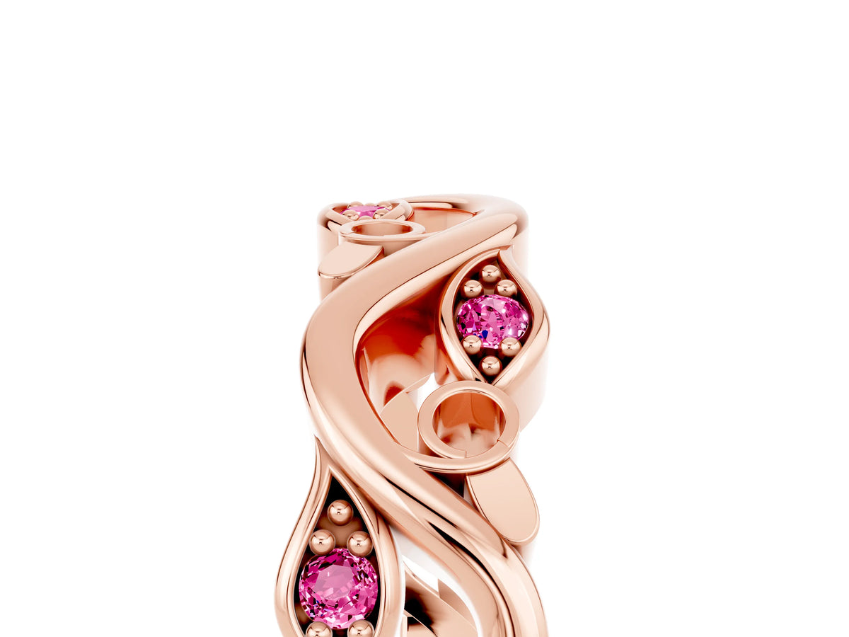 Marquise Pink Sapphire Vine Eternity Band in Rose gold with Bezel Setting_5