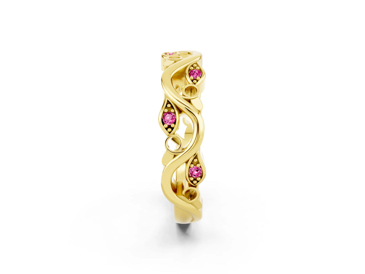 Marquise Pink Sapphire Vine Eternity Band in Yellow gold with Bezel Setting_2