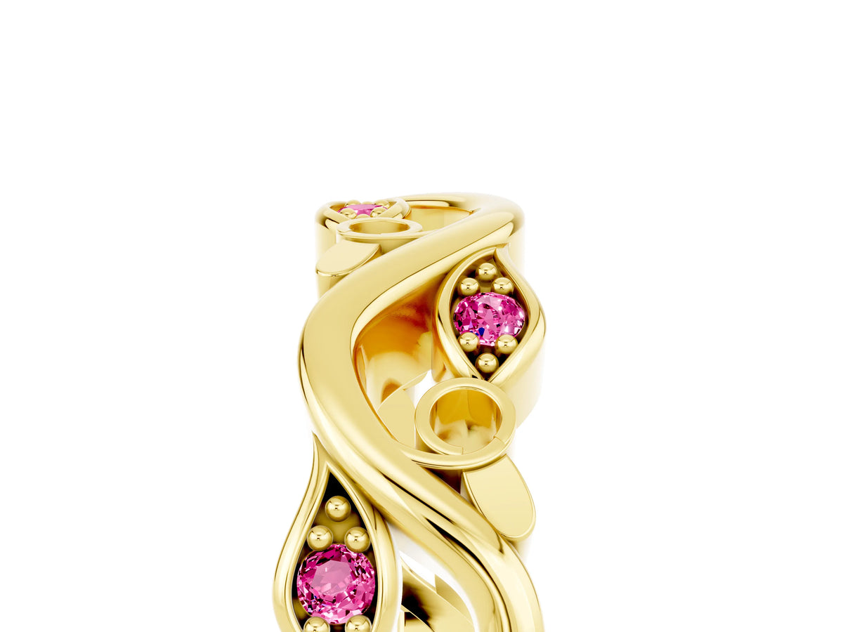 Marquise Pink Sapphire Vine Eternity Band in Yellow gold with Bezel Setting_5