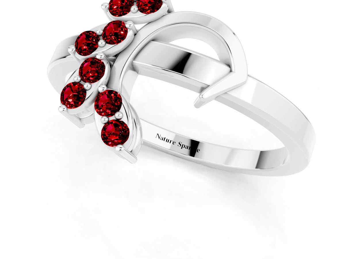 Marquise Ruby Floral Cluster Bypass Ring in Platinum with Prong Setting_1