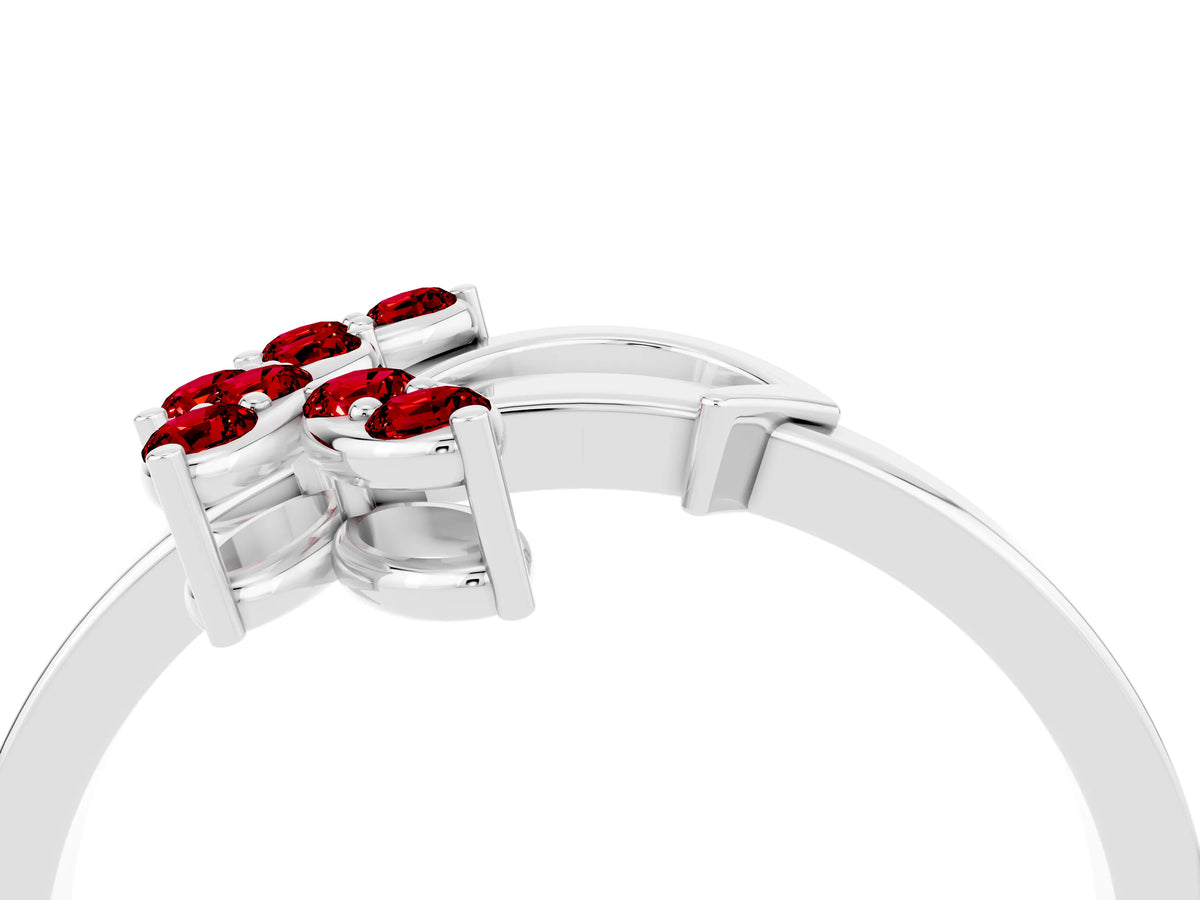 Marquise Ruby Floral Cluster Bypass Ring in Platinum with Prong Setting_4