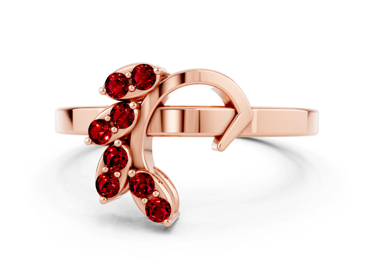 Marquise Ruby Floral Cluster Bypass Ring in Rose gold with Prong Setting