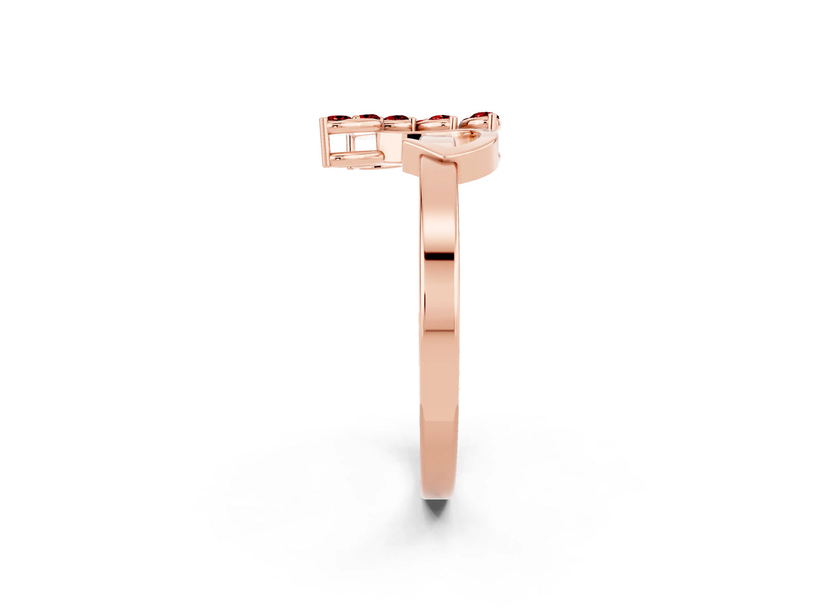 Marquise Ruby Floral Cluster Bypass Ring in Rose gold with Prong Setting_2
