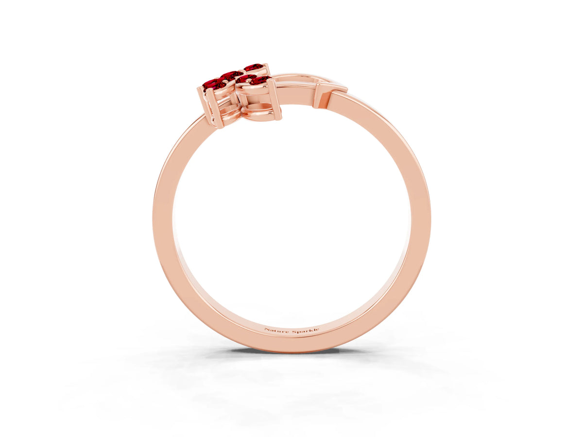 Marquise Ruby Floral Cluster Bypass Ring in Rose gold with Prong Setting_3