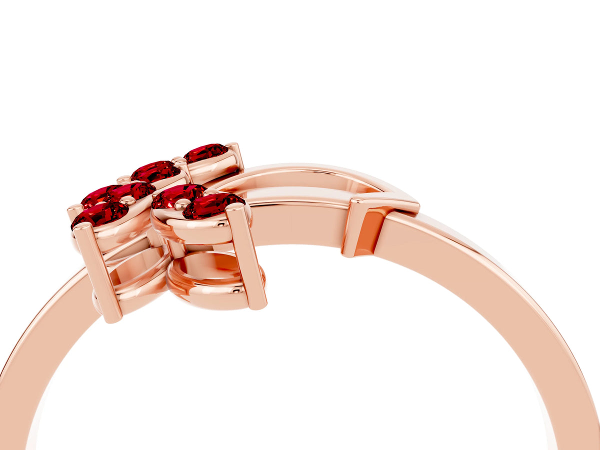 Marquise Ruby Floral Cluster Bypass Ring in Rose gold with Prong Setting_4