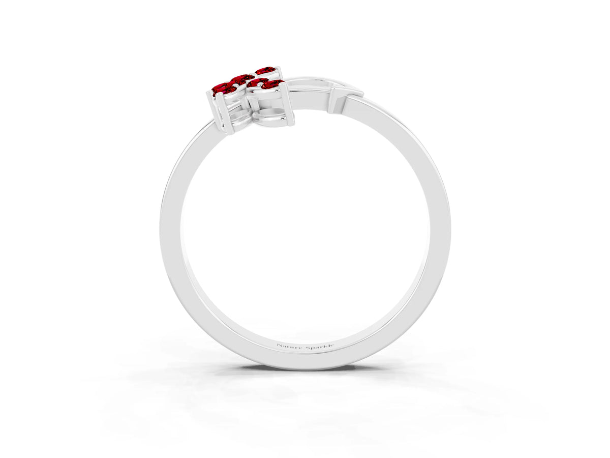 Marquise Ruby Floral Cluster Bypass Ring in Silver with Prong Setting_3