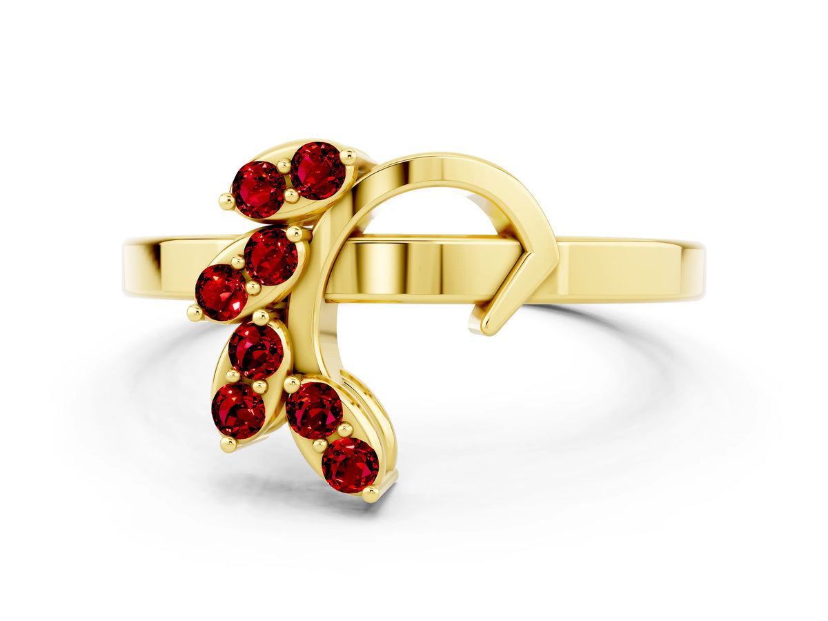 Marquise Ruby Floral Cluster Bypass Ring in Yellow gold with Prong Setting