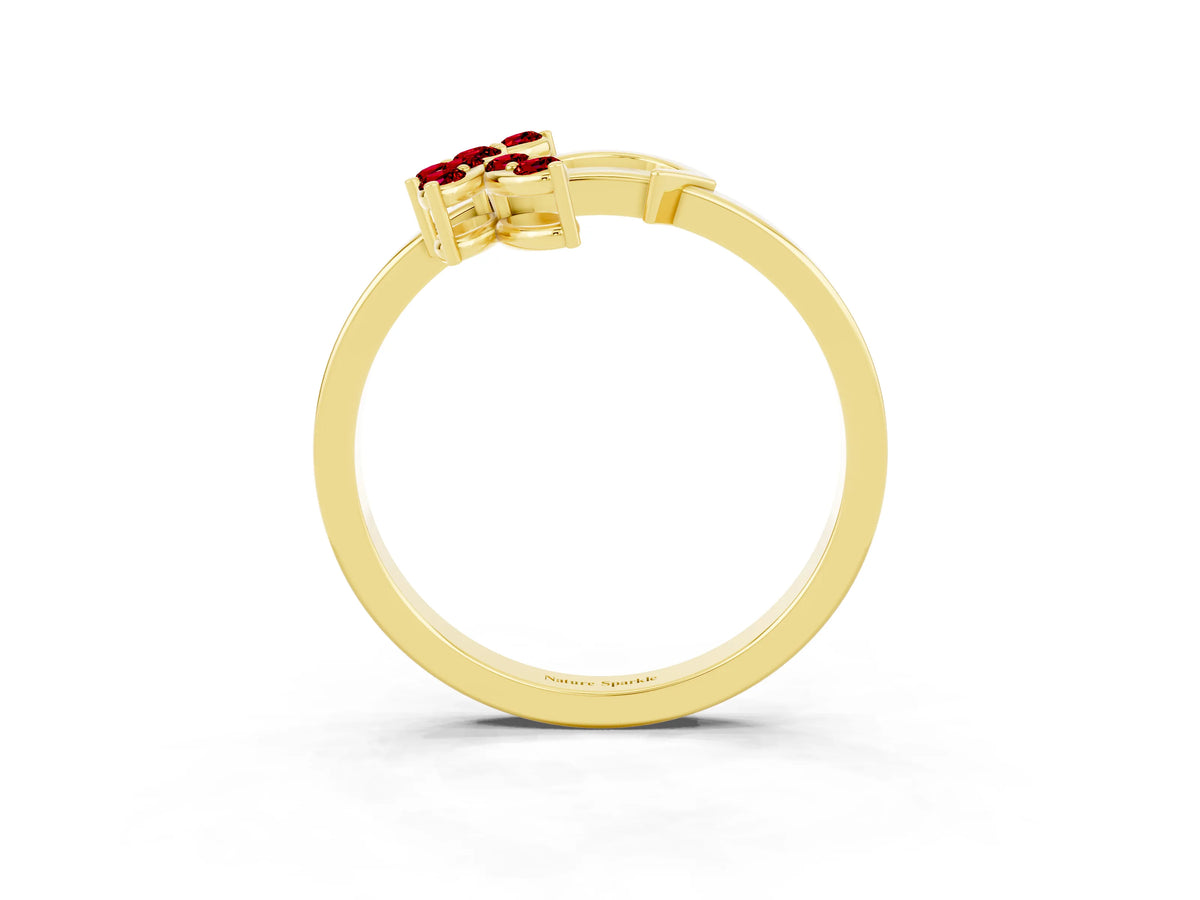 Marquise Ruby Floral Cluster Bypass Ring in Yellow gold with Prong Setting_3