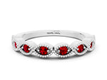 Marquise Ruby Milgrain Half Eternity Band in Silver with Bezel Setting